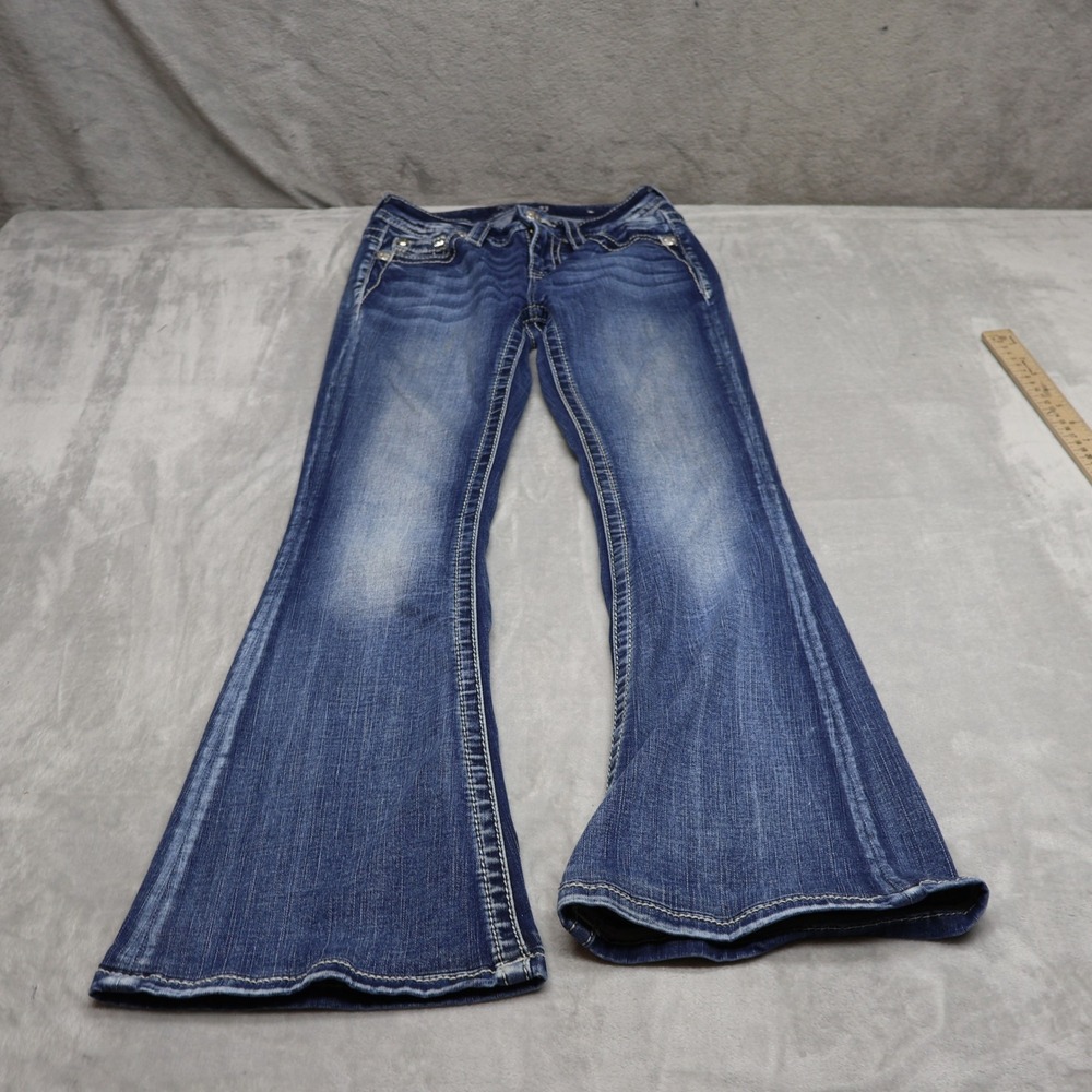 Miss Me Jeans Womens 23 Medium Wash Denim Flare Rhinestone Whisker Fade 26x28